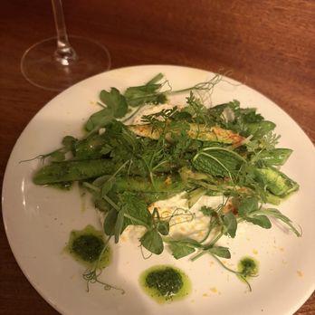 Demo - Green asparagus, mozzarella, bottarga, soft herbs - New American Near Me - New York, New York