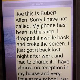 Proof of text sent to Joe Daniels with my address in Florida and him receiving it. Proof of text sent to Joe Daniels with my address in Florida and him receiving it.