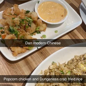 dan modern chinese - popcorn shrimp (I wrote popcorn chicken on accident) and dungeness crab fried rice - Chinese Near Me - Long Beach, California