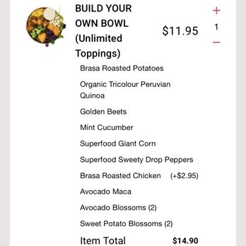 Brasa Peruvian Kitchen - Ingredients I picked for bowl - Salad Near Me - New York, New York