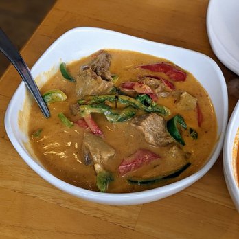 Thai & More - Pad Paneng curry with mock duck, the plant-based duck that makes fun of you - Thai Near Me - New Brighton, Minnesota Thai & More - Pad Paneng curry with mock duck, the plant-based duck that makes fun of you - Thai Near Me - New Brighton, Minnesota