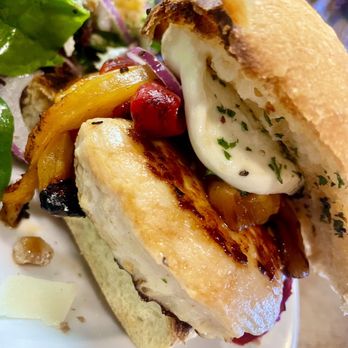 McAdoo's - Grilled chicken with marinated, house-roasted bell peppers, mozzarella, red onion, and chopped basil on toasted garlic ciabatta. - Breakfast & Brunch Near Me - Elko, Nevada