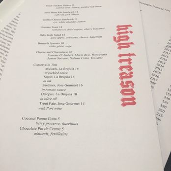 High Treason - Lunch menu - Wine Bars Near Me - San Francisco, California High Treason - Lunch menu - Wine Bars Near Me - San Francisco, California