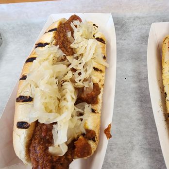 Pittie Dog Grill - two hot dogs with sauerkraut and sauerkraut - Hot Dogs Near Me - Norfolk, Virginia Pittie Dog Grill - two hot dogs with sauerkraut and sauerkraut - Hot Dogs Near Me - Norfolk, Virginia
