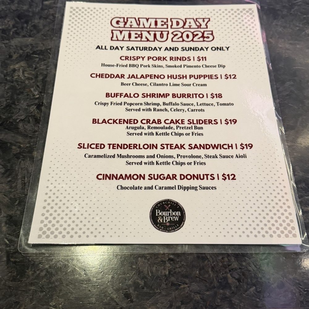 Churchill’s Bourbon & Brew - Super Bowl specials menu - Burgers Near Me - Florence, Kentucky Churchill’s Bourbon & Brew - Super Bowl specials menu - Burgers Near Me - Florence, Kentucky