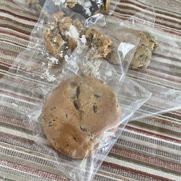 Pieces of raw cookies and an example of one of the many cookies we had to throw away. Pieces of raw cookies and an example of one of the many cookies we had to throw away.