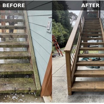 Carpenter Construction - Clean sanded and stained stair deck and railing Port Orford - Siding Near Me Carpenter Construction - Clean sanded and stained stair deck and railing Port Orford - Siding Near Me