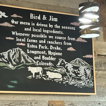 Bird & Jim - Great backstory for this restaurant, as explained on the menu. Buy that book!! - New American Near Me - Estes Park, Colorado Bird & Jim - Great backstory for this restaurant, as explained on the menu. Buy that book!! - New American Near Me - Estes Park, Colorado