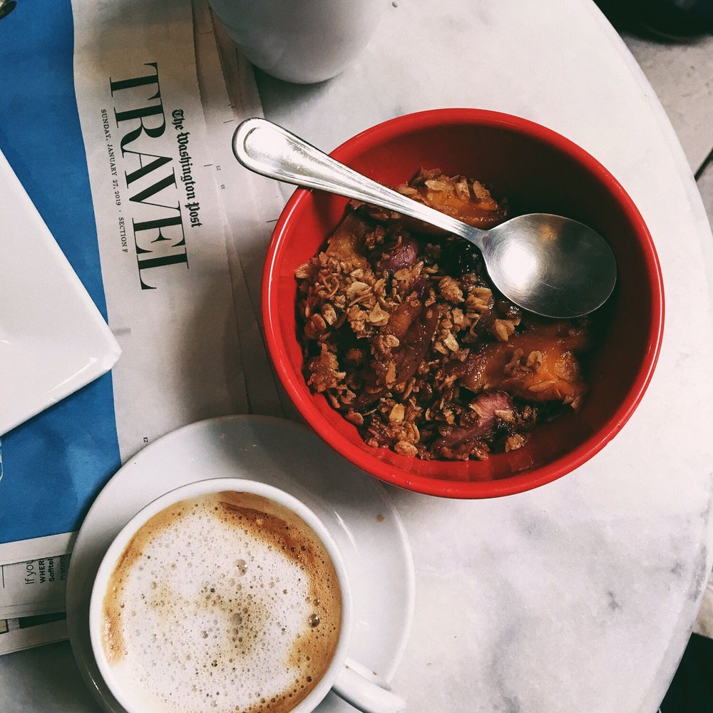 Le Bon Cafe - Cappuccino w almond milk and magical berry oat crumble goodness - Coffee & Tea Near Me - Washington, DC, District of Columbia