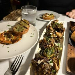 Goat cheese on the left brussels sprouts in the middle