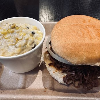 True Texas BBQ - Chopped brisket sandwich, creamed corn - Barbeque Near Me - Frisco, Texas
