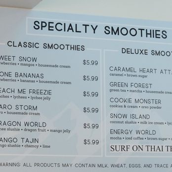 Break the Ice - Their smoothie menu. Prices as of 9/23/2022 - Ice Cream & Frozen Yogurt Near Me - Riverside, California