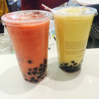 Joy Yee Noodle - Left is strawberry peach banana with tapioca, right is lychee mango coconut with tapioca. Nom nom nommmmm - Chinese Near Me - Chicago, Illinois
