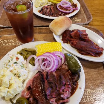 Spring Creek Barbeque - 2 lunch specials with an extra half pound of spicy sausage. Life is good today - Barbeque Near Me - Houston, Texas Spring Creek Barbeque - 2 lunch specials with an extra half pound of spicy sausage. Life is good today - Barbeque Near Me - Houston, Texas