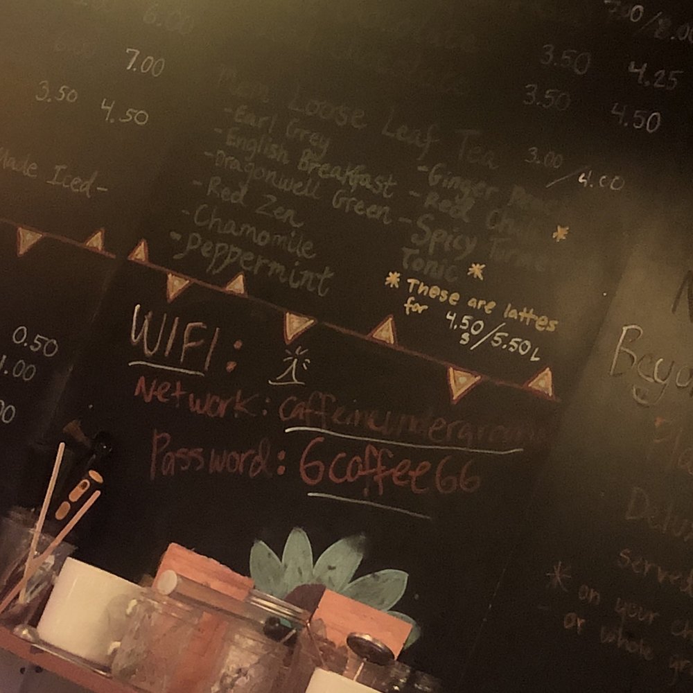 Caffeine Underground - a blackboard with a menu on it - Coffee & Tea Near Me - Brooklyn, New York