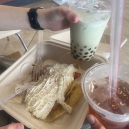 Blended Green Tea Matcha, Cantaloupe w/ strawberry jelly, Nutella Strawberry Crepe