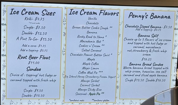 Menu photo 1 Penny's Ice Cream Parlor & Cafe Lahaina, HI
