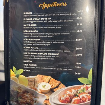 Fremont Kabob - Appetizer Menu, September 2006 - Afghan Near Me - Fremont, California