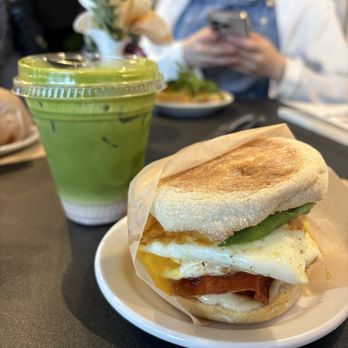 Cannonball Cafe - Cannonball Classic Egg Sandwich & Iced Blackberry Matcha - Cafes Near Me - Boston, Massachusetts