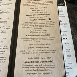 Angelo's Italian Restaurant - Menu as of April 2024