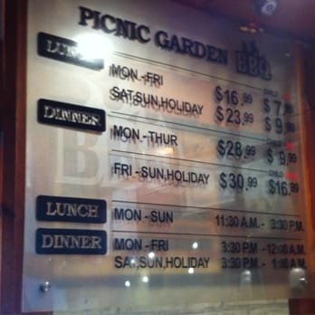 Picnic Garden - Times and prices as of May 2013. Outdated: Prices have changed since then. - Barbeque Near Me - Flushing, New York Picnic Garden - Times and prices as of May 2013. Outdated: Prices have changed since then. - Barbeque Near Me - Flushing, New York