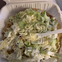 Tacos Los Compas - Sope - chicken, no onions, extra cheese and crema.