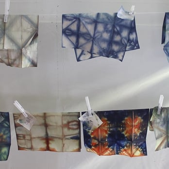 Cotton Kitsune - Student's paper dyed samples at The ABQ Maker Faire.  Technique - Sabada, hand pleating. - Furniture Reupholstery Near Me