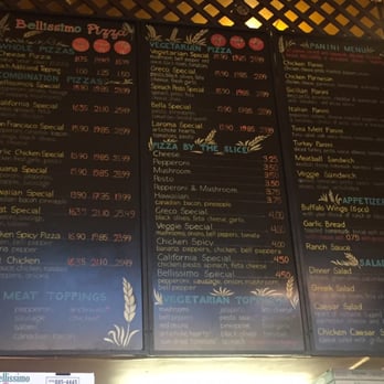 Bellissimo Pizza - Menu! Note, that items like chicken and anchovies are "premium items" and are counted like two toppings. - Pizza Near Me - San Francisco, California