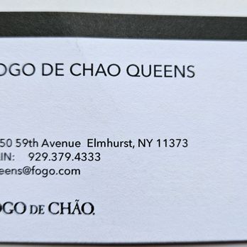 Fogo de Chão - Business card- front - Brazilian Near Me - Elmhurst, New York