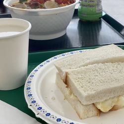 Greenday Vegetarian - $8. Egg sandwich and hot almond milk