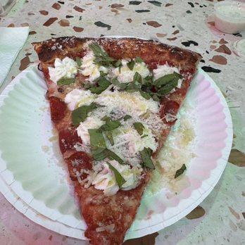 Leonardi’s Pizza - Pepperoni slice, dressed up (added ricotta, pecorino Romano, Parmesan, EVOO, and fresh basil) - Pizza Near Me - North Palm Beach, Florida Leonardi’s Pizza - Pepperoni slice, dressed up (added ricotta, pecorino Romano, Parmesan, EVOO, and fresh basil) - Pizza Near Me - North Palm Beach, Florida