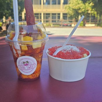 Livin Sweet - The mangonada on the left and the esquite on the right - Desserts Near Me - Belmont, California