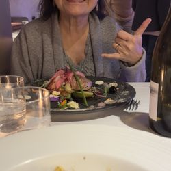 The Green Room Restaurant - Roasted Duck with Brussel sprouts for my lovely wife. It was absolutely devine.... The scallop Aspirator was also superior.