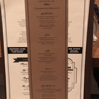 Yardbird Table & Bar - Special Thanksgiving Menu November 2019 - Southern Near Me - Miami Beach, Florida