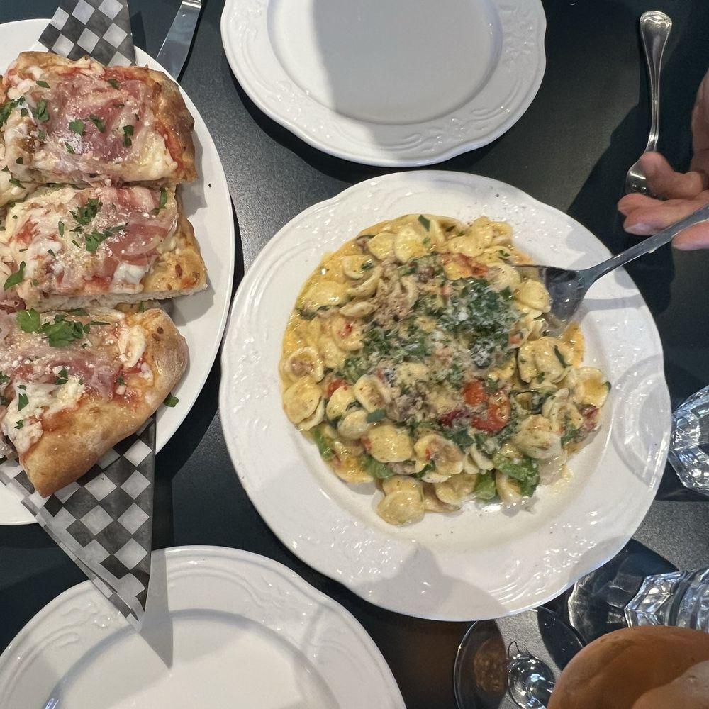 Prosciutto half pizza and sausage & fennel pasta