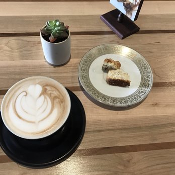 Crêpe Bar - Chia latte with an almond cherry scone sample. - Creperies Near Me - Tempe, Arizona Crêpe Bar - Chia latte with an almond cherry scone sample. - Creperies Near Me - Tempe, Arizona