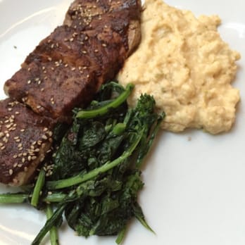 Sava's - Dry Rubbed Pork Tenderloin with a mole sauce, cheddar and jalapeño grits and broccoli rabe. - Bars Near Me - Ann Arbor, Michigan Sava's - Dry Rubbed Pork Tenderloin with a mole sauce, cheddar and jalapeño grits and broccoli rabe. - Bars Near Me - Ann Arbor, Michigan