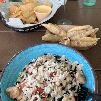 Jimmy Hulas - Baja Bowl with Grilled Shrimp. Chips with Queso, and cookie dough flautas. - Tacos Near Me - St. Augustine, Florida Jimmy Hulas - Baja Bowl with Grilled Shrimp. Chips with Queso, and cookie dough flautas. - Tacos Near Me - St. Augustine, Florida