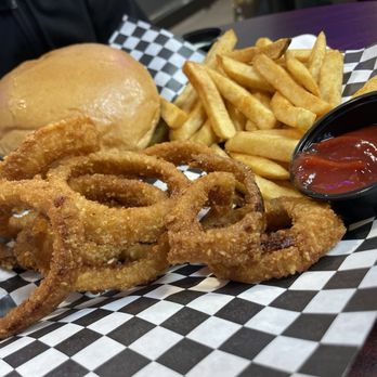 Cajun Country Cafe - kids hamburger meal with a side of onion rings - Cajun/Creole Near Me - Oxnard, California Cajun Country Cafe - kids hamburger meal with a side of onion rings - Cajun/Creole Near Me - Oxnard, California