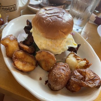 Eggy's Diner Chicago - Breakfast Sandwich- would've been better on different bread, the burger bun was a weird choice - Breakfast & Brunch Near Me - Chicago, Illinois Eggy's Diner Chicago - Breakfast Sandwich- would've been better on different bread, the burger bun was a weird choice - Breakfast & Brunch Near Me - Chicago, Illinois