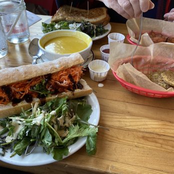 The Root Cafe - Our 5 star meal (tofu sandwich, fried green tomatoes, butternut squash soup, sweet potato fries, and a Reuben). - Cafes Near Me - Little Rock, Arkansas The Root Cafe - Our 5 star meal (tofu sandwich, fried green tomatoes, butternut squash soup, sweet potato fries, and a Reuben). - Cafes Near Me - Little Rock, Arkansas