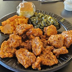 Lilly Mae’s Kitchen - Fried Ribs Plate with Collard Greens and Candied Yams