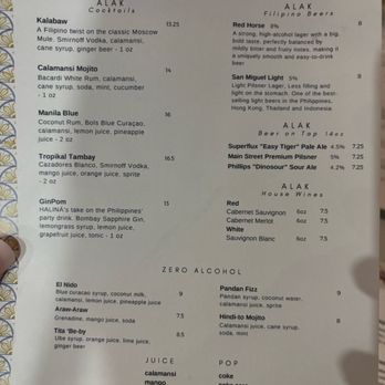 Haliná - Drinks menu - Filipino Near Me - Vancouver, British Columbia