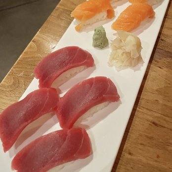 Sushi Den - New Zealand King Salmon Nigiri, BF Akami Nigiri - Japanese Near Me - Denver, Colorado Sushi Den - New Zealand King Salmon Nigiri, BF Akami Nigiri - Japanese Near Me - Denver, Colorado