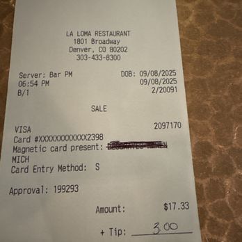 Savina's - Tab for one skinny margarita! - Mexican Near Me - Denver, Colorado