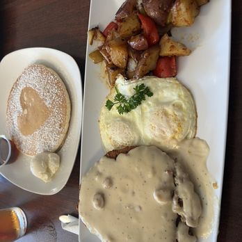 Texas Country - Chicken Fried Steak and Eggs with Country potatoes. - Breakfast & Brunch Near Me - Manteca, California Texas Country - Chicken Fried Steak and Eggs with Country potatoes. - Breakfast & Brunch Near Me - Manteca, California
