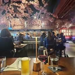 Interior bar view with Kirin beer and a glass of wine. Interior bar view with Kirin beer and a glass of wine.
