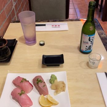 Asagao Sushi - Yellowtail and mid fatty tuna, sided by a lovely bottle Of sweet silky sake - Sushi Bars Near Me - Croton On Hudson, New York Asagao Sushi - Yellowtail and mid fatty tuna, sided by a lovely bottle Of sweet silky sake - Sushi Bars Near Me - Croton On Hudson, New York