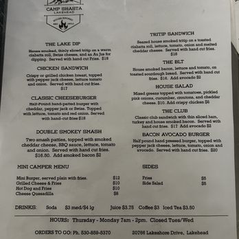 Camp Shasta - 9/2026 menu - Breakfast & Brunch Near Me - Lakehead, California