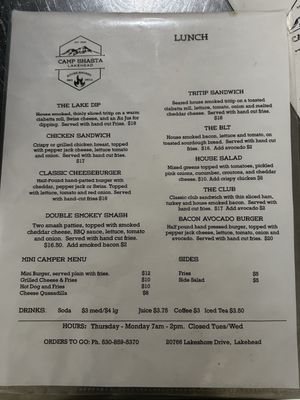 Menu photo 2 Camp Shasta Lakehead, CA